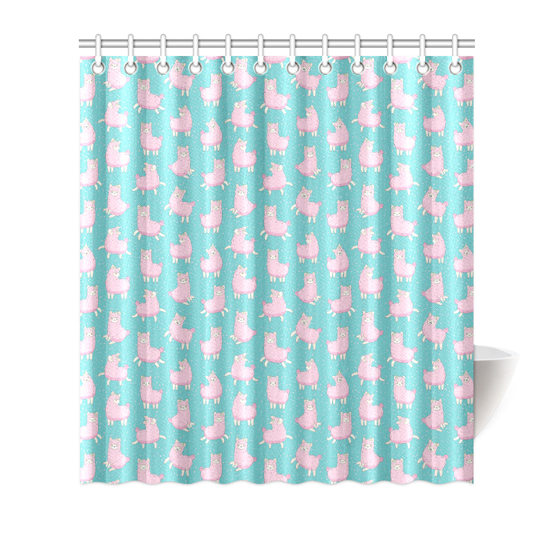 Alpaca Cartoon Design Themed Print Shower Curtain