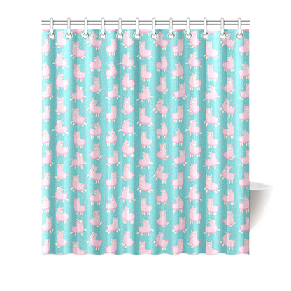 Alpaca Cartoon Design Themed Print Shower Curtain