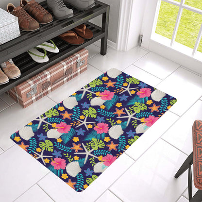 Beach Seashell Floral Theme Rubber Doormat