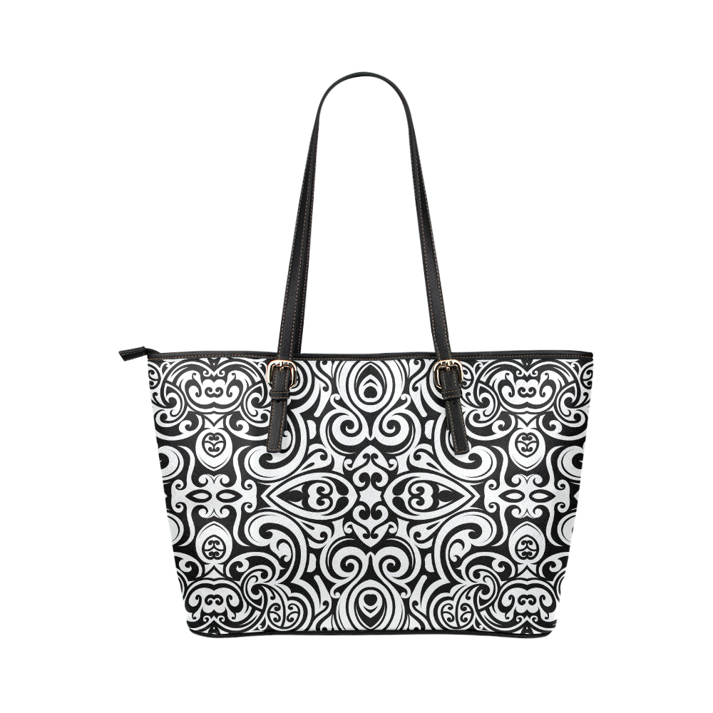 Polynesian Tattoo Pattern Leather Tote Bag