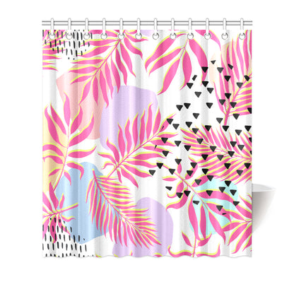 Pink Tropical Palm Leaves Shower Curtain