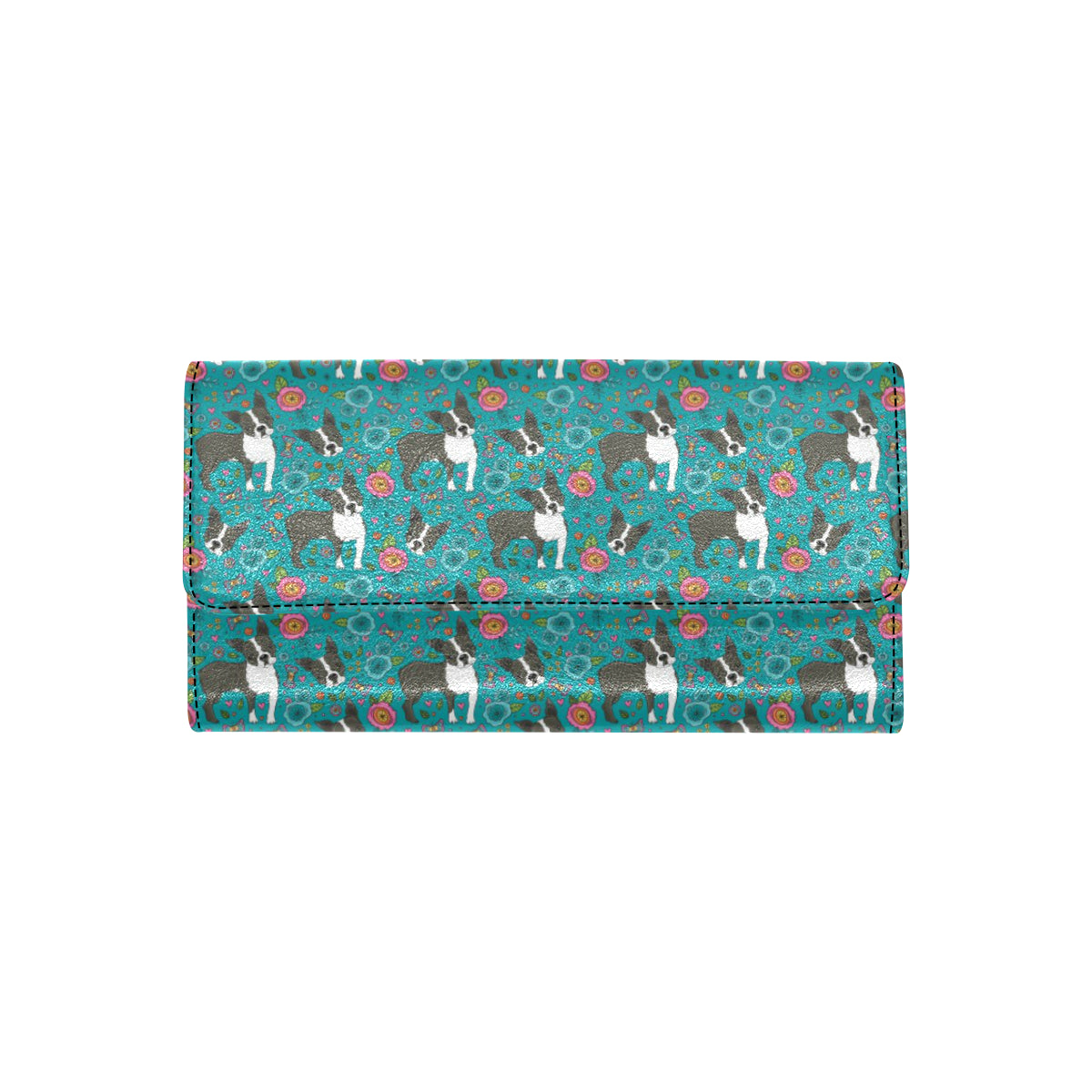 Boston Terrier Pattern Print Design 07 Women's Trifold Wallet