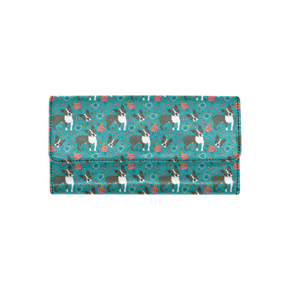 Boston Terrier Pattern Print Design 07 Women's Trifold Wallet