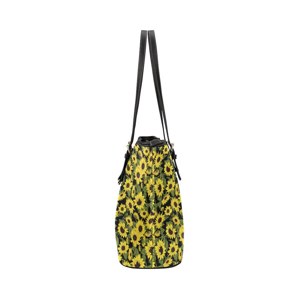 Sunflower Fresh Bright Color Print Leather Tote Bag