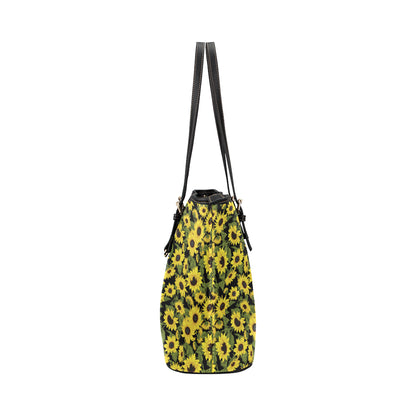 Sunflower Fresh Bright Color Print Leather Tote Bag