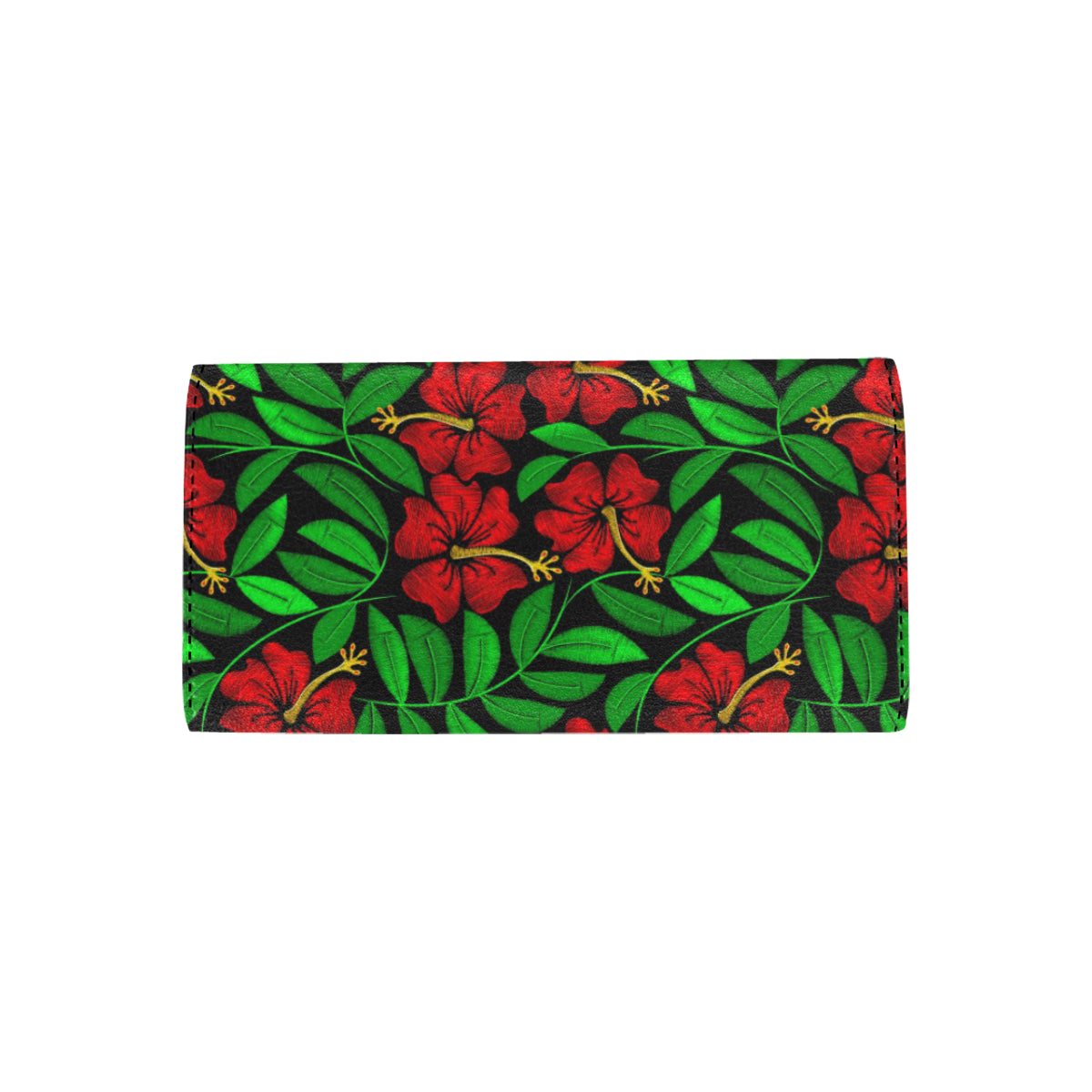 Red Hibiscus Embroidered Pattern Print Design HB03 Women's Trifold Wallet