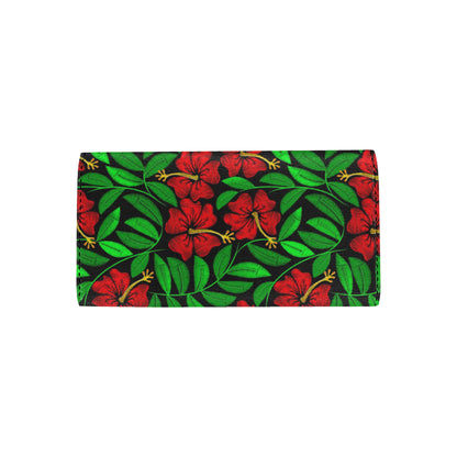 Red Hibiscus Embroidered Pattern Print Design HB03 Women's Trifold Wallet