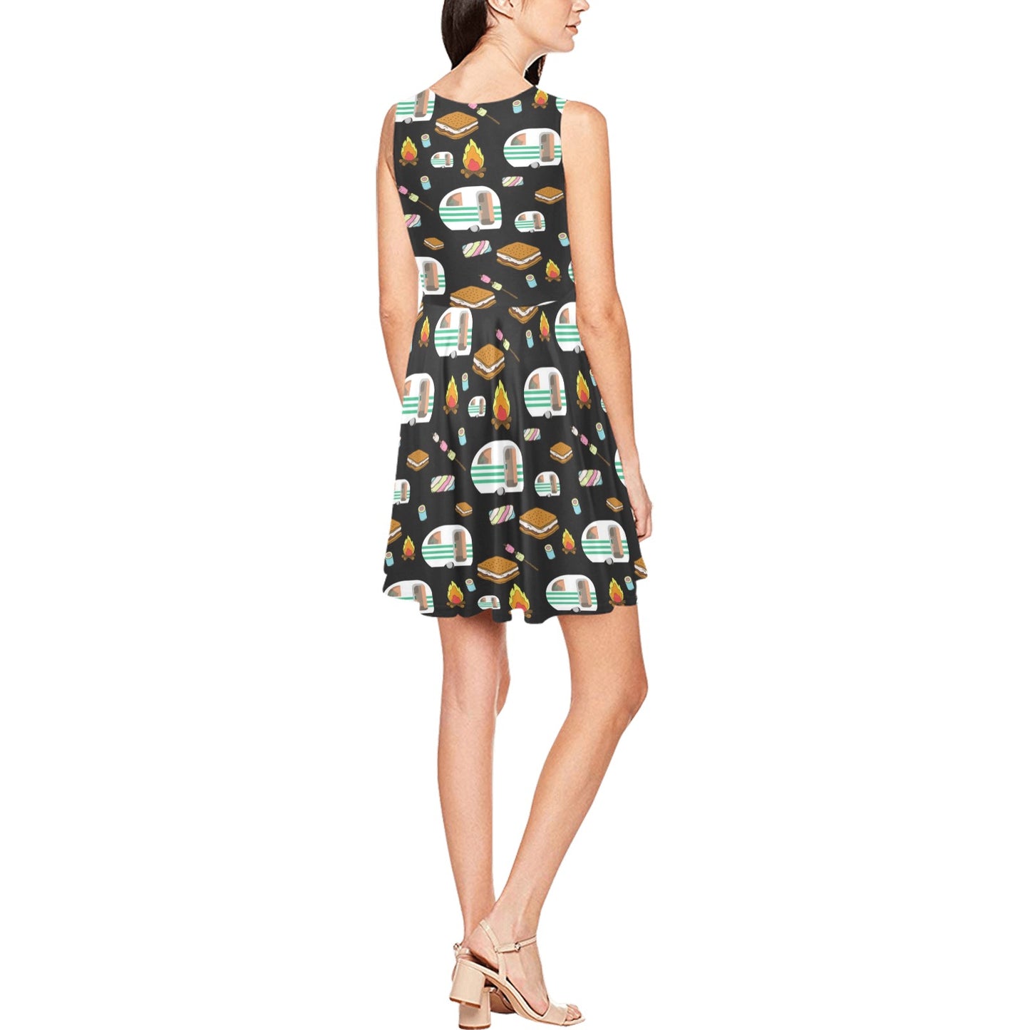Camper marshmallow Camping Design Print Sleeveless Dress