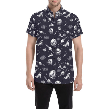 Space Astronaut Print Design LKS302 Men Short Sleeve Button Up Shirt
