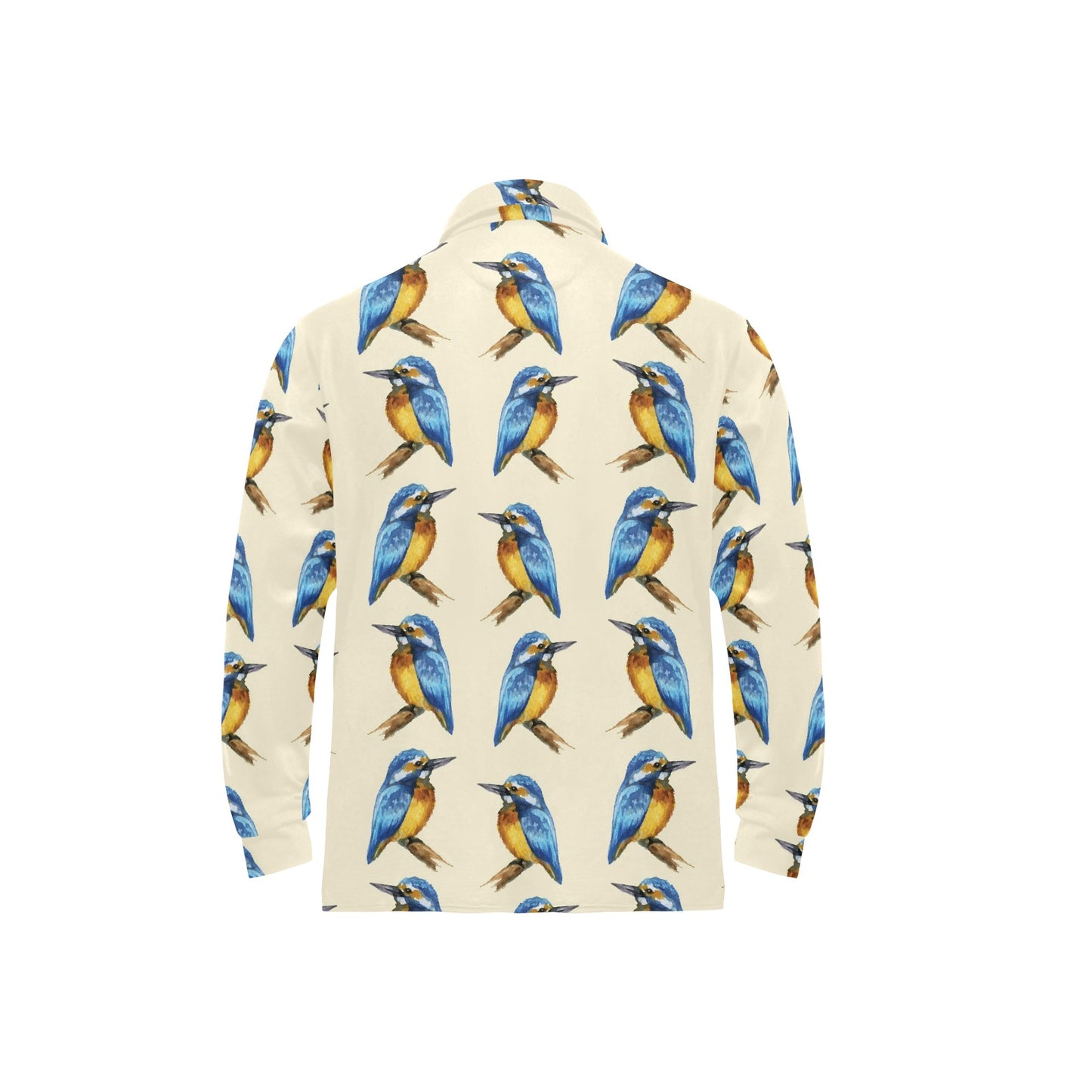 Kingfisher Pattern Print Design 01 Long Sleeve Polo Shirt For Men's
