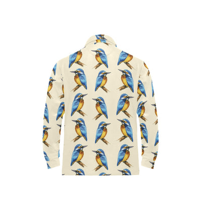 Kingfisher Pattern Print Design 01 Long Sleeve Polo Shirt For Men's