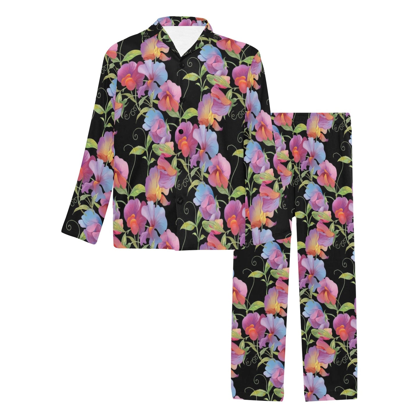 Peony Pattern Print Design PE012 Men's Long Pajama Set