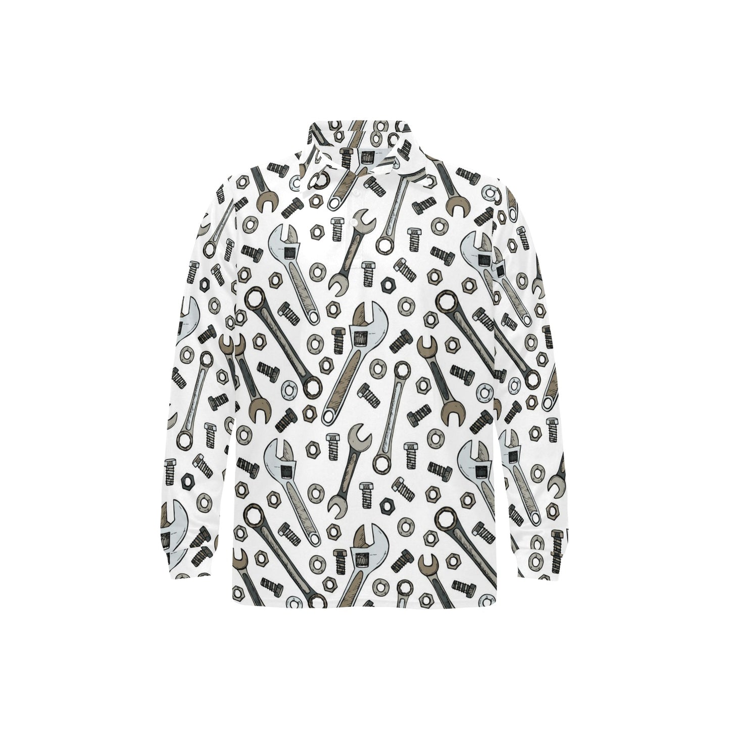 Mechanic Pattern Print Design 03 Long Sleeve Polo Shirt For Men's