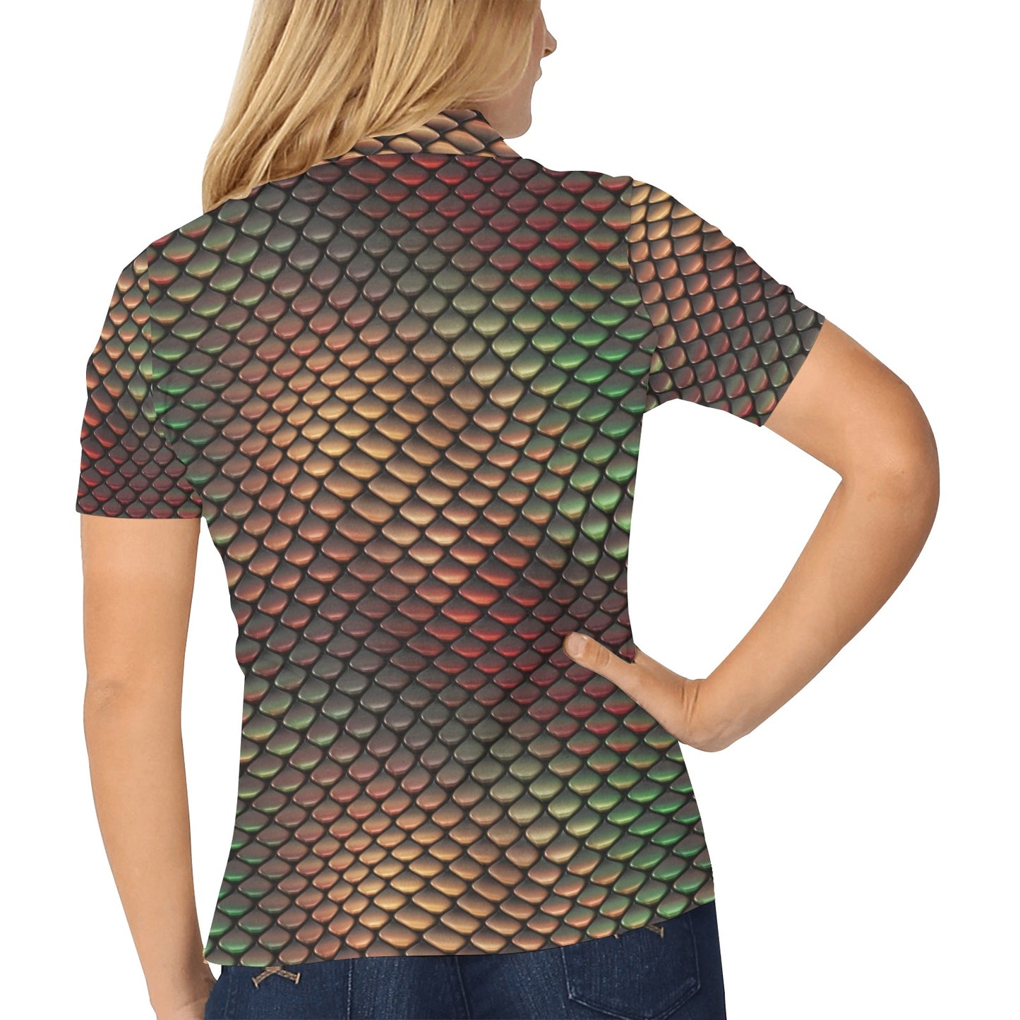 Snake Skin Colorful Print Women's Polo Shirt