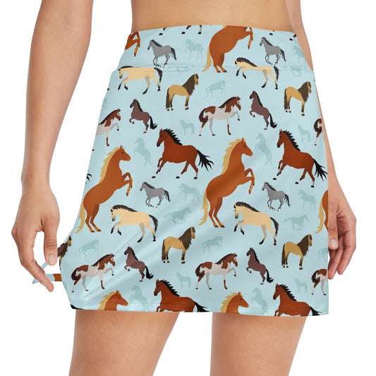 Horse Cute Themed Pattern Print 17" Golf & Pickleball Skort with Pockets