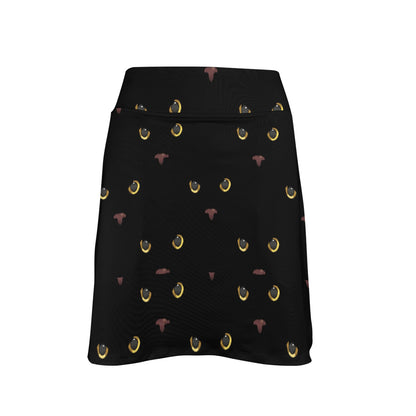 Black Cat Face Print Pattern 17" Golf & Pickleball Skort with Pockets