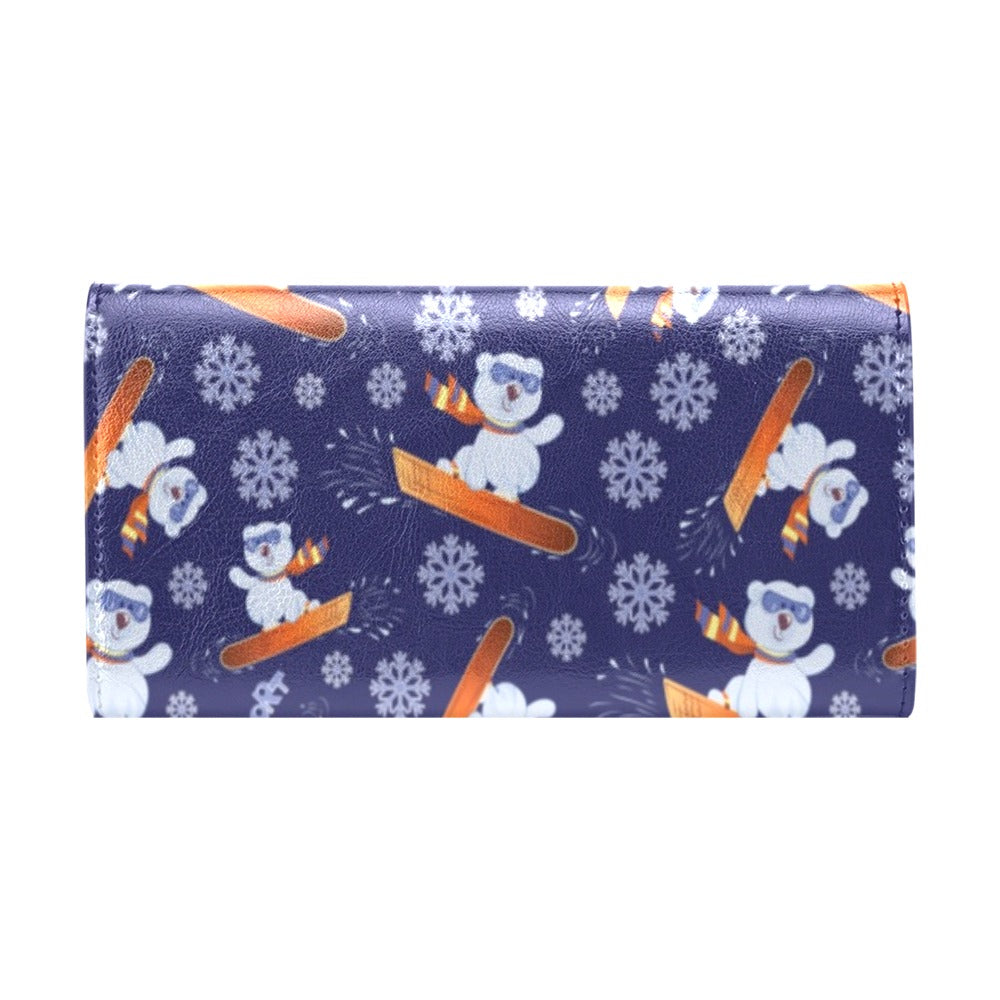 Snowboard Bear Print Design LKS305 Women's Trifold Wallet