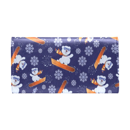 Snowboard Bear Print Design LKS305 Women's Trifold Wallet