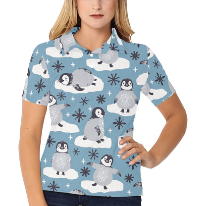 Penguin Pattern Print Design A05 Women's Polo Shirt