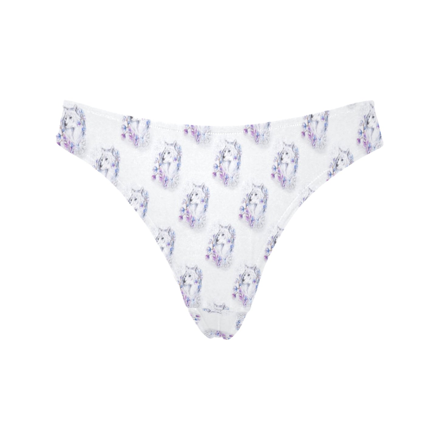 Wolf with Flower Print Design Women's Thongs