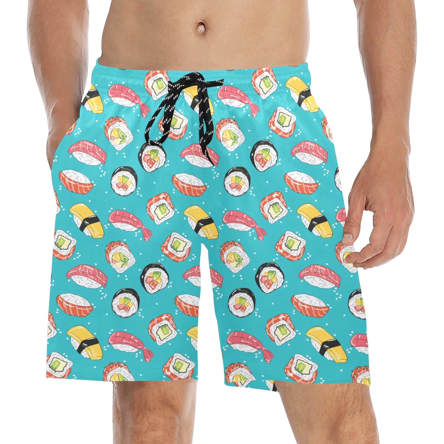 Sushi Print Design LKS305 Men's Swim Trunks Beach Shorts