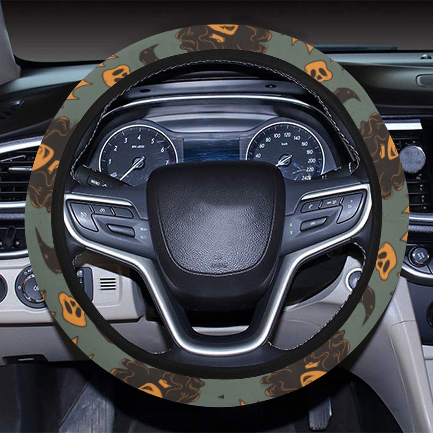 Witch Bat Halloween Print Design LKS305 Steering Wheel Cover with Elastic Edge
