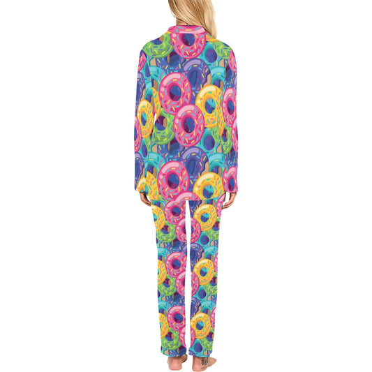 Donut Pattern Print Design DN010 Women's Long Pajama Set