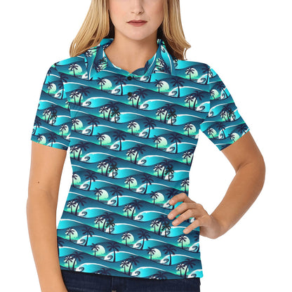 Beach Wave Design Print Women's Polo Shirt
