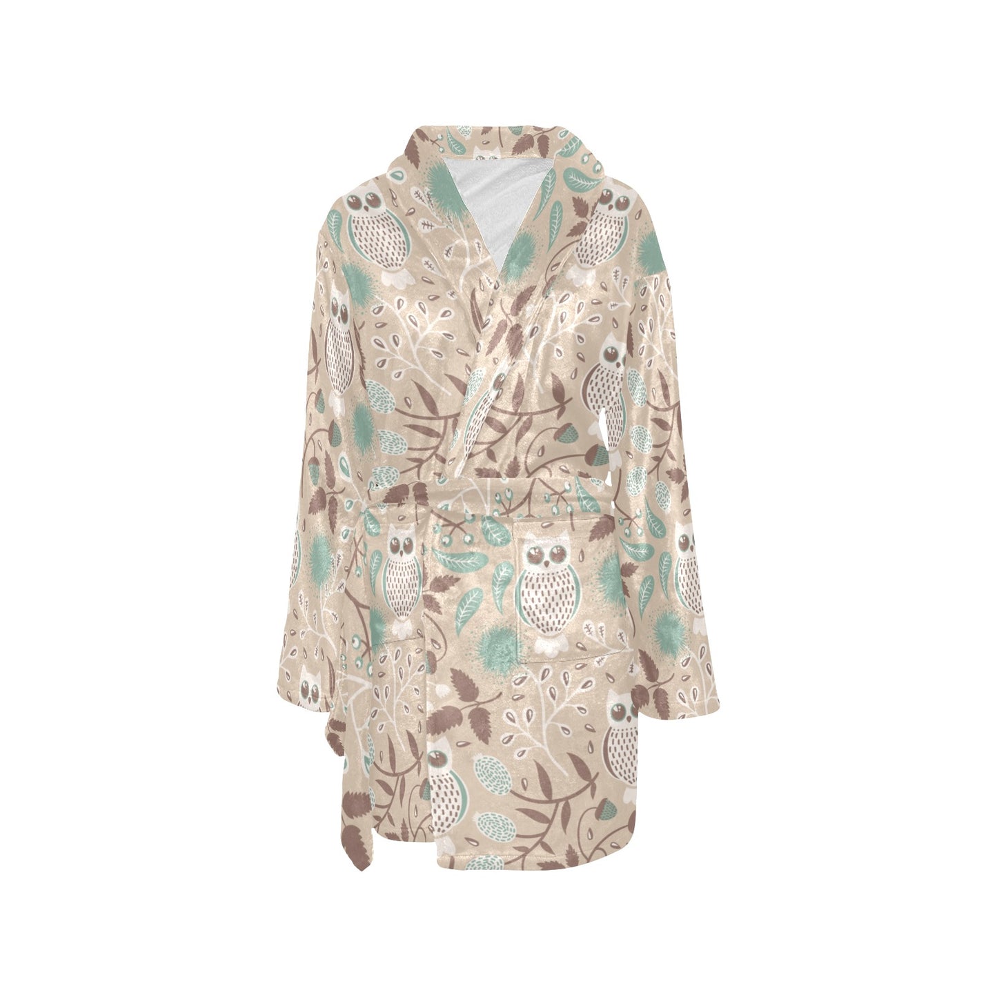 Owl Pattern Print Design A02 Women's Fleece Robe
