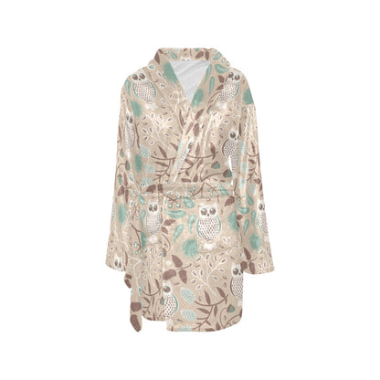Owl Pattern Print Design A02 Women's Fleece Robe