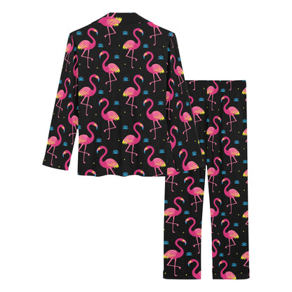 Flamingo Pink Neon Print Pattern Women's Long Pajama Set