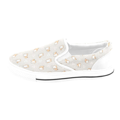 Shiba Inu Print Design LKS307 White Slip Ons Canvas Women's Shoes