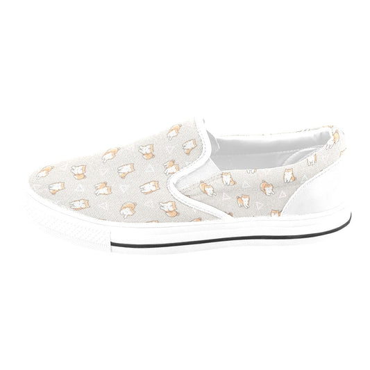 Shiba Inu Print Design LKS307 White Slip Ons Canvas Women's Shoes