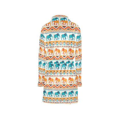 Elephant Aztec Ethnic Print Pattern Women's Fleece Robe