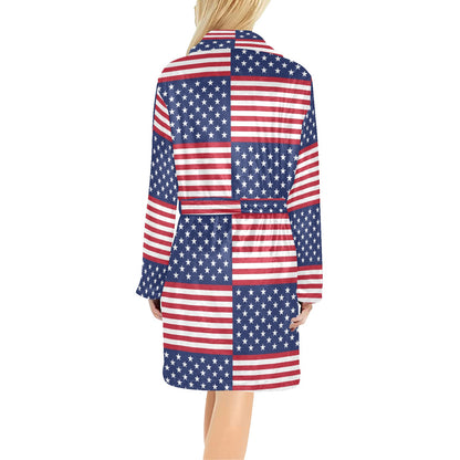 Patriotic US Flag Pattern Print Design A03 Women's Fleece Robe