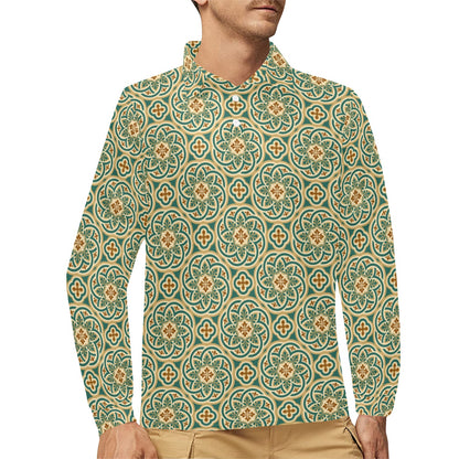 Cross Pattern Print Design 01 Long Sleeve Polo Shirt For Men's