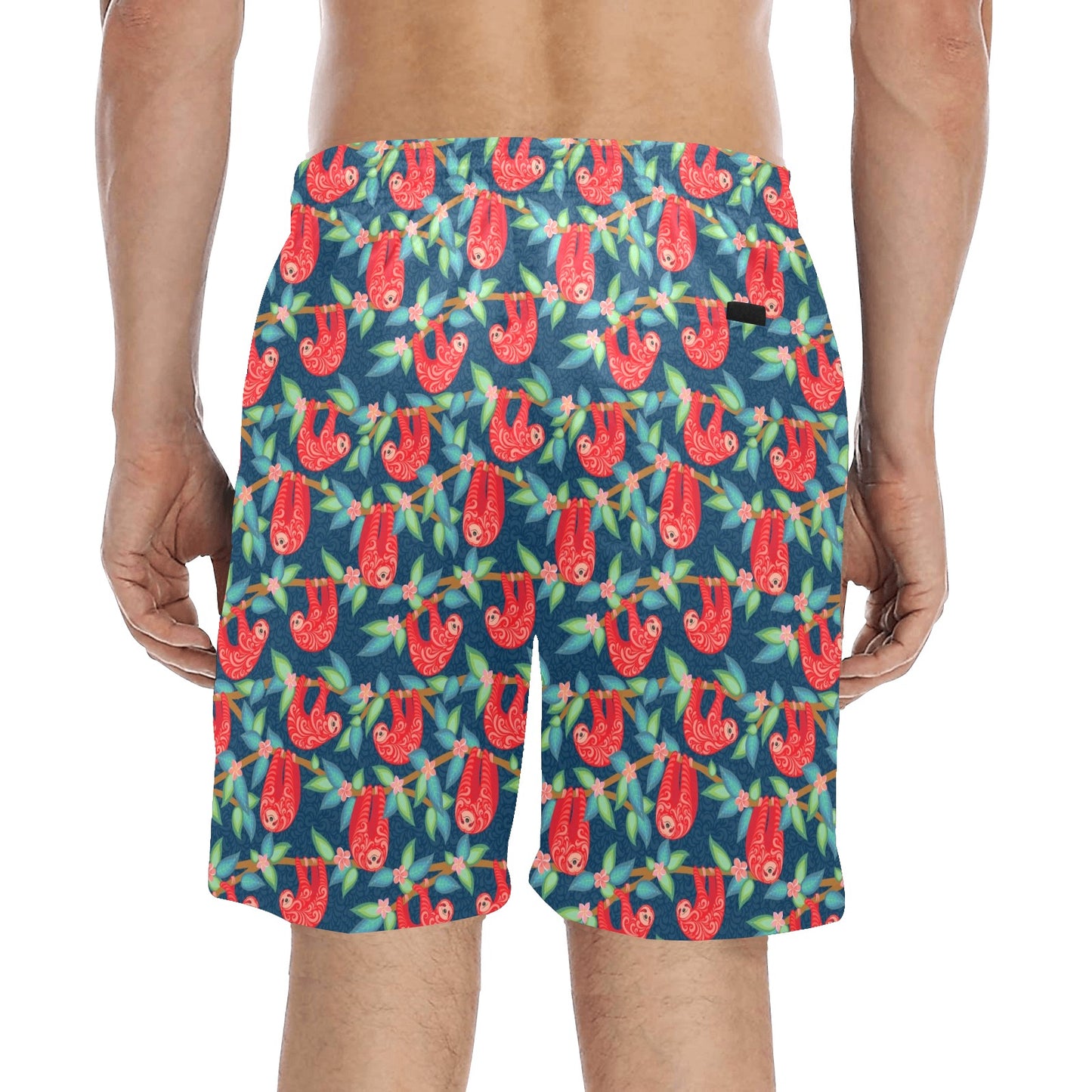 Sloth Red Design Themed Print Men's Swim Trunks Beach Shorts