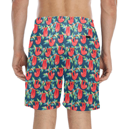 Sloth Red Design Themed Print Men's Swim Trunks Beach Shorts
