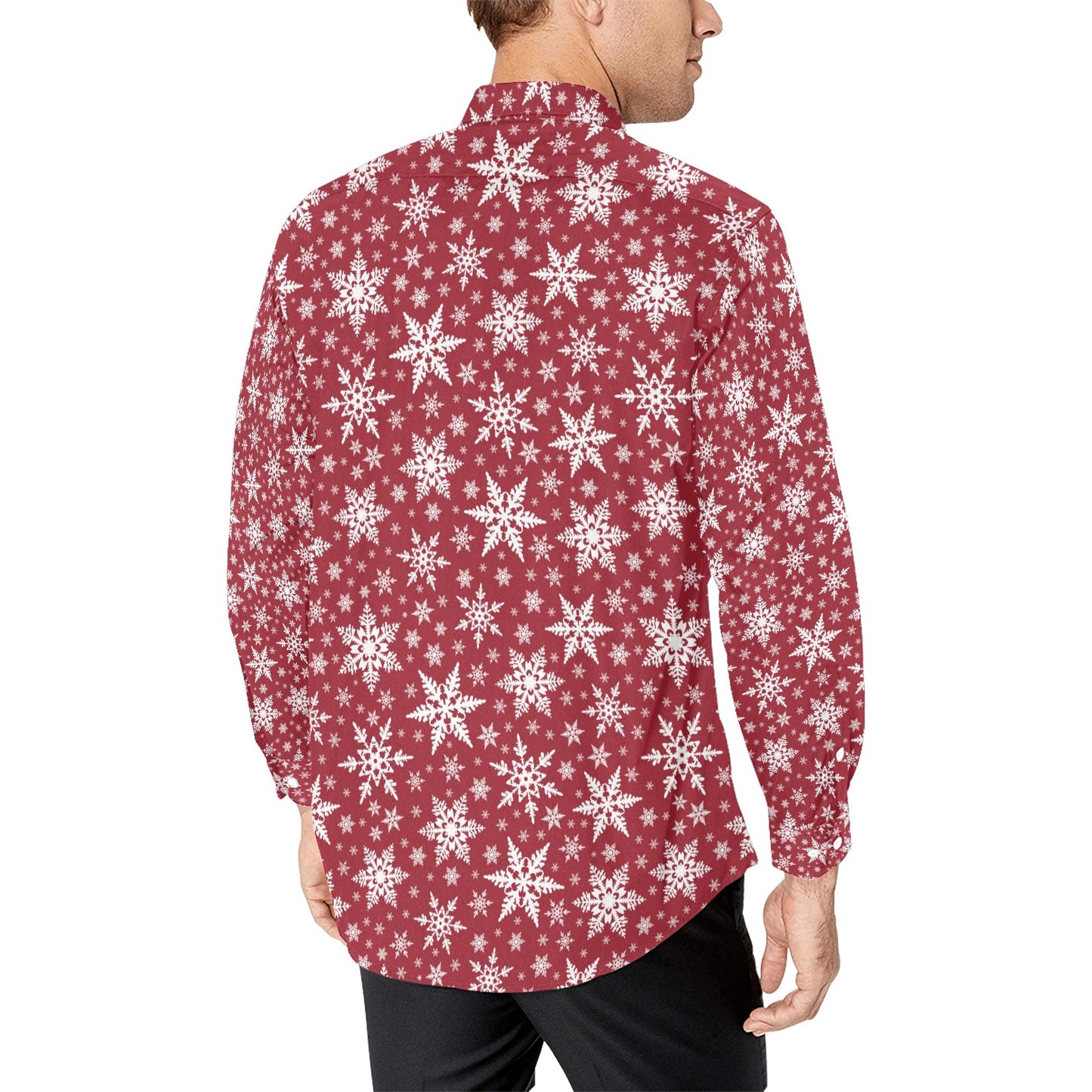 Snowflake Red Print Design LKS302 Men's Long Sleeve Dress Shirt
