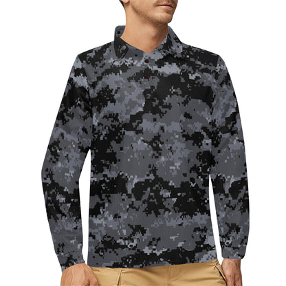 ACU Digital Black Camouflage Long Sleeve Polo Shirt For Men's