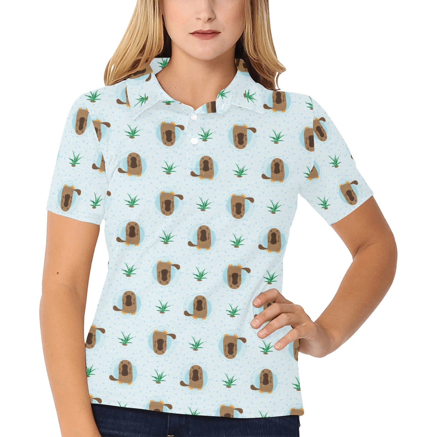 Platypus Pattern Print Design A04 Women's Polo Shirt