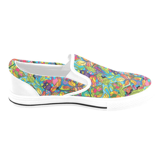 Trippy Print Design LKS301 White Slip Ons Canvas Women's Shoes