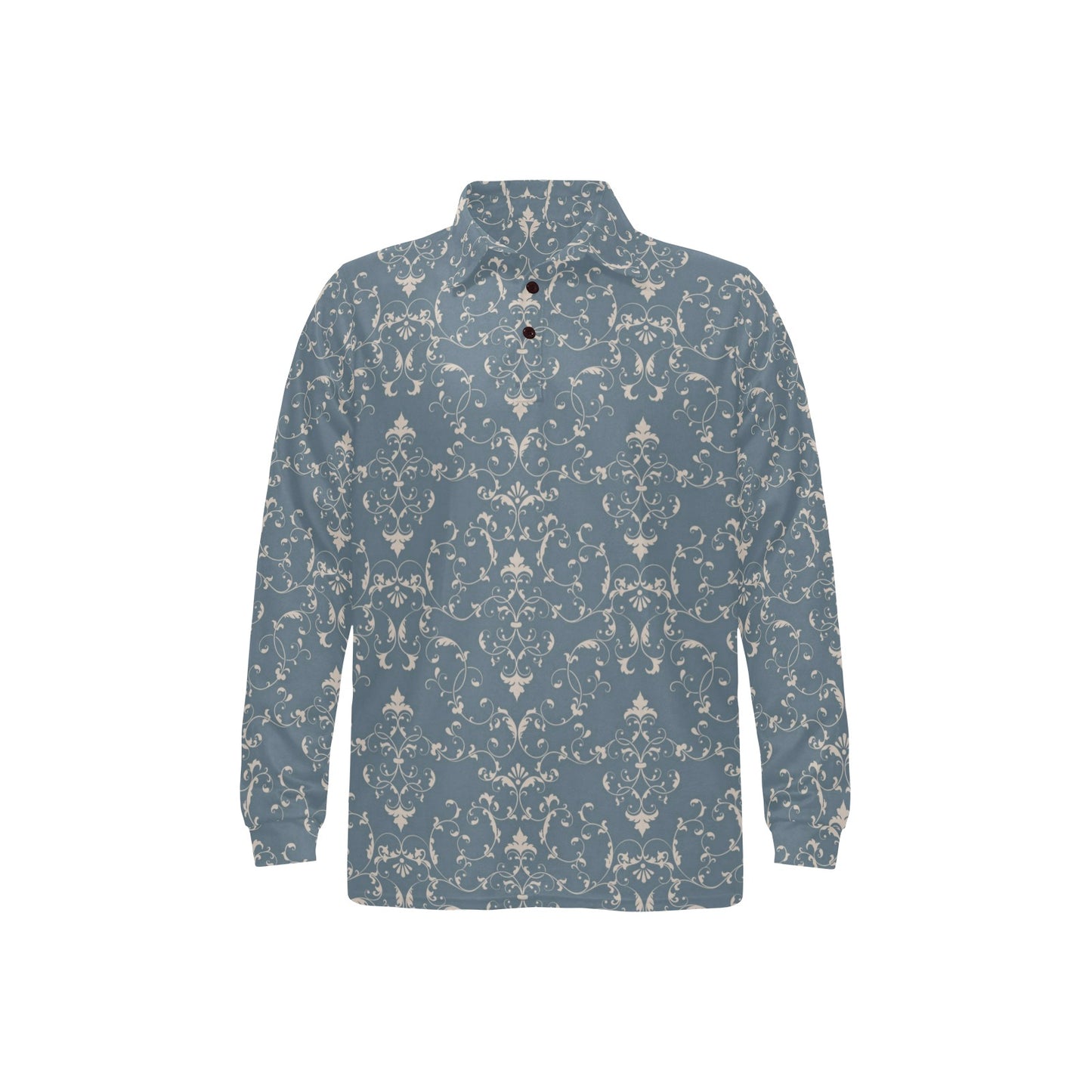 Damask Elegant Teal Print Pattern Long Sleeve Polo Shirt For Men's