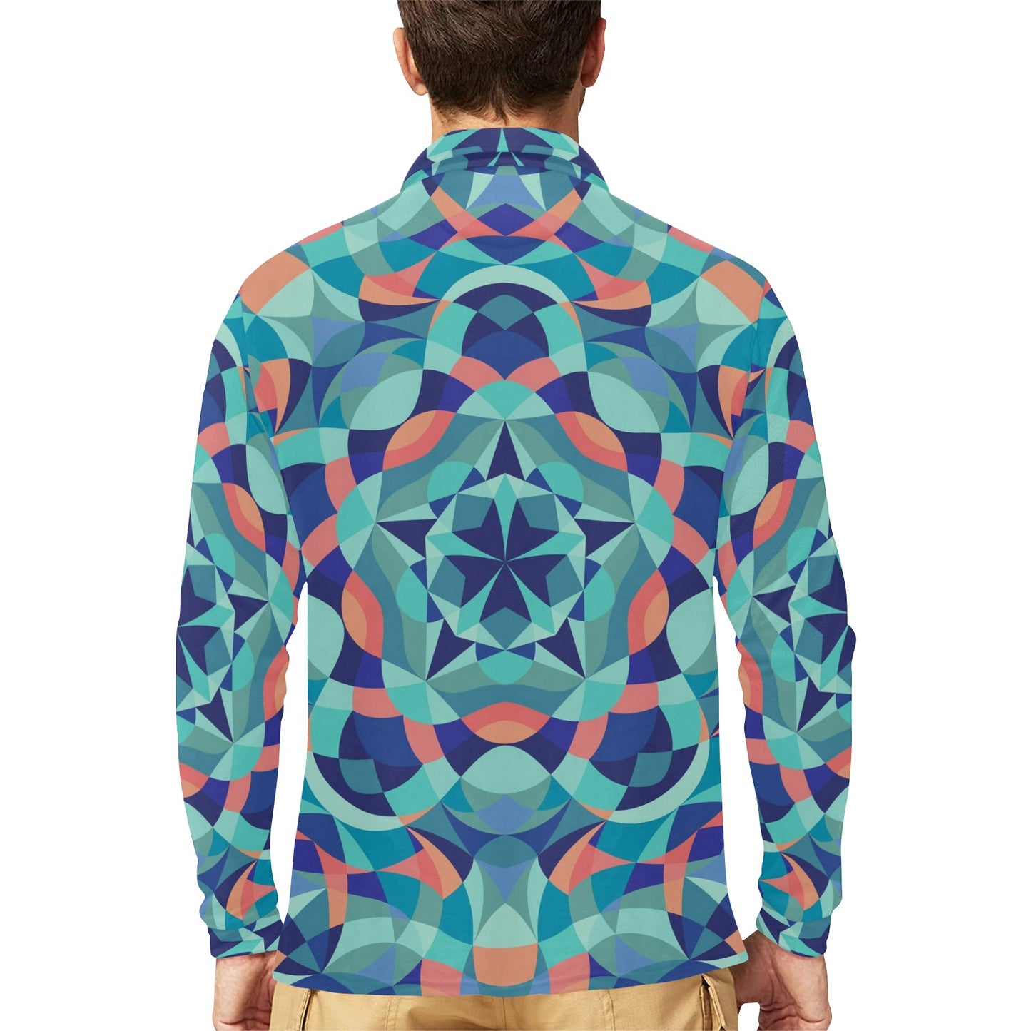 Kaleidoscope Pattern Print Design 03 Long Sleeve Polo Shirt For Men's