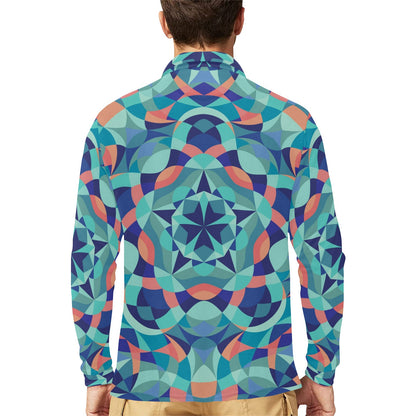 Kaleidoscope Pattern Print Design 03 Long Sleeve Polo Shirt For Men's
