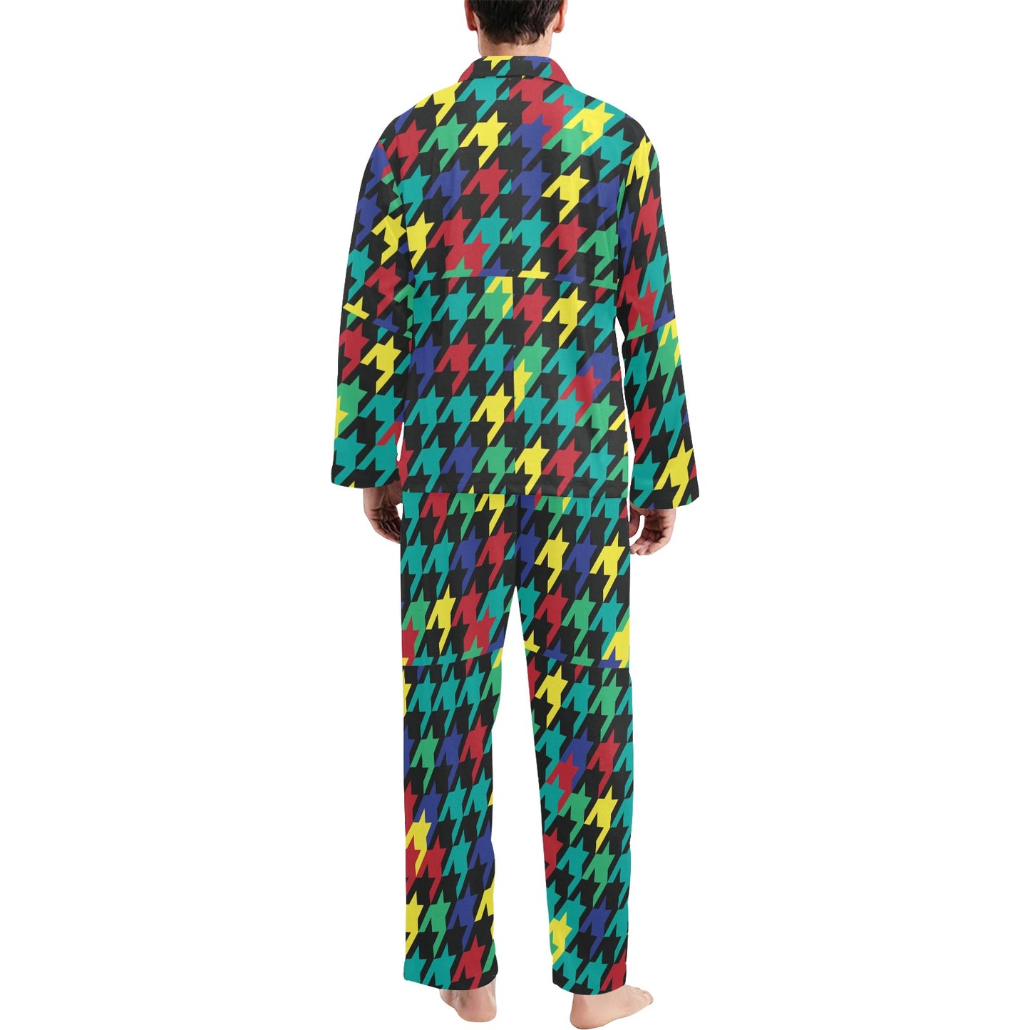 Houndstooth Colorful Pattern Print Design 02 Men's Long Pajama Set