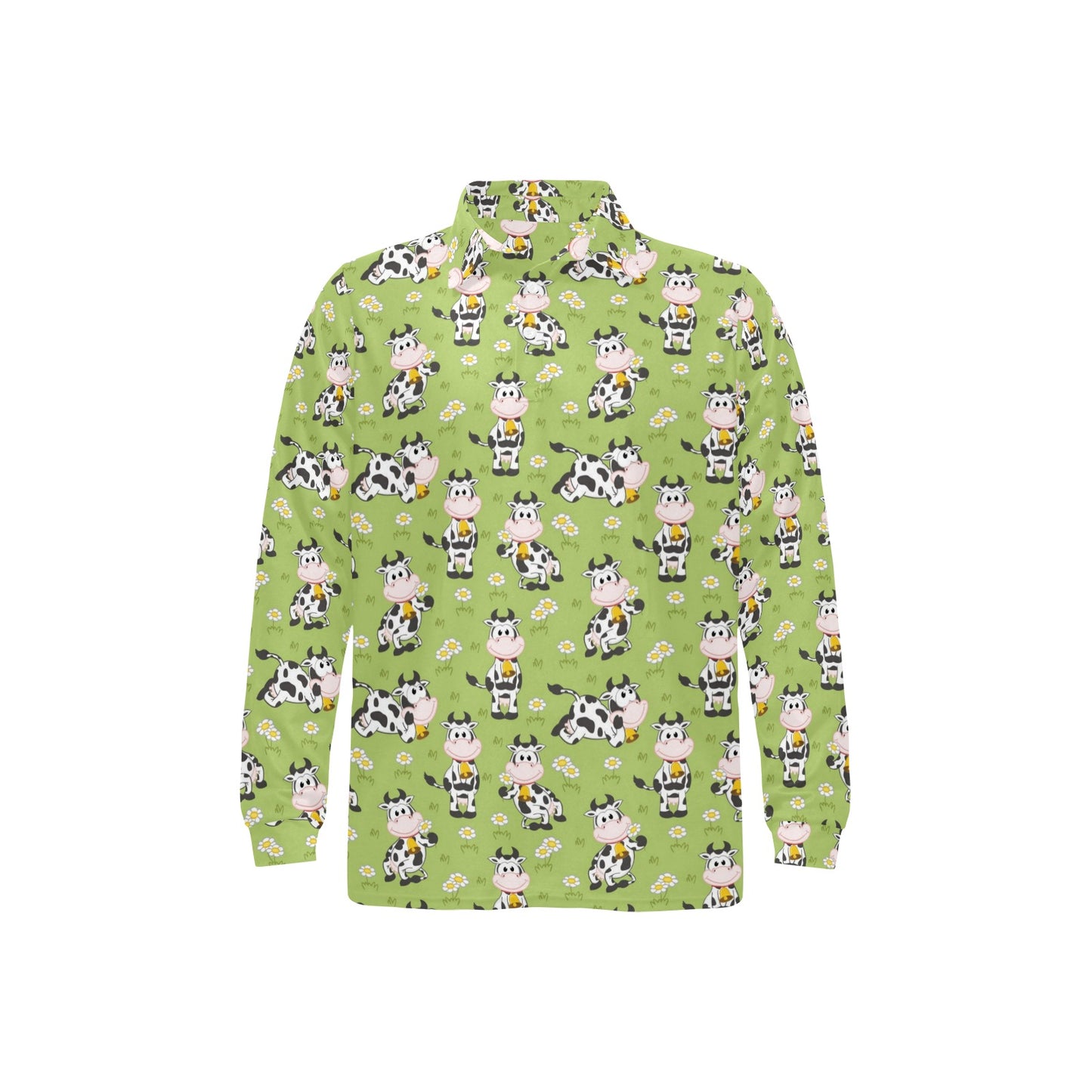 Cattle Print Design LKS401 Long Sleeve Polo Shirt For Men's