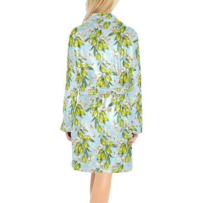 Elegant Olive Floral Print Women's Fleece Robe