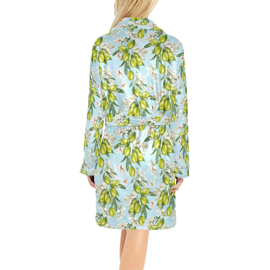 Elegant Olive Floral Print Women's Fleece Robe