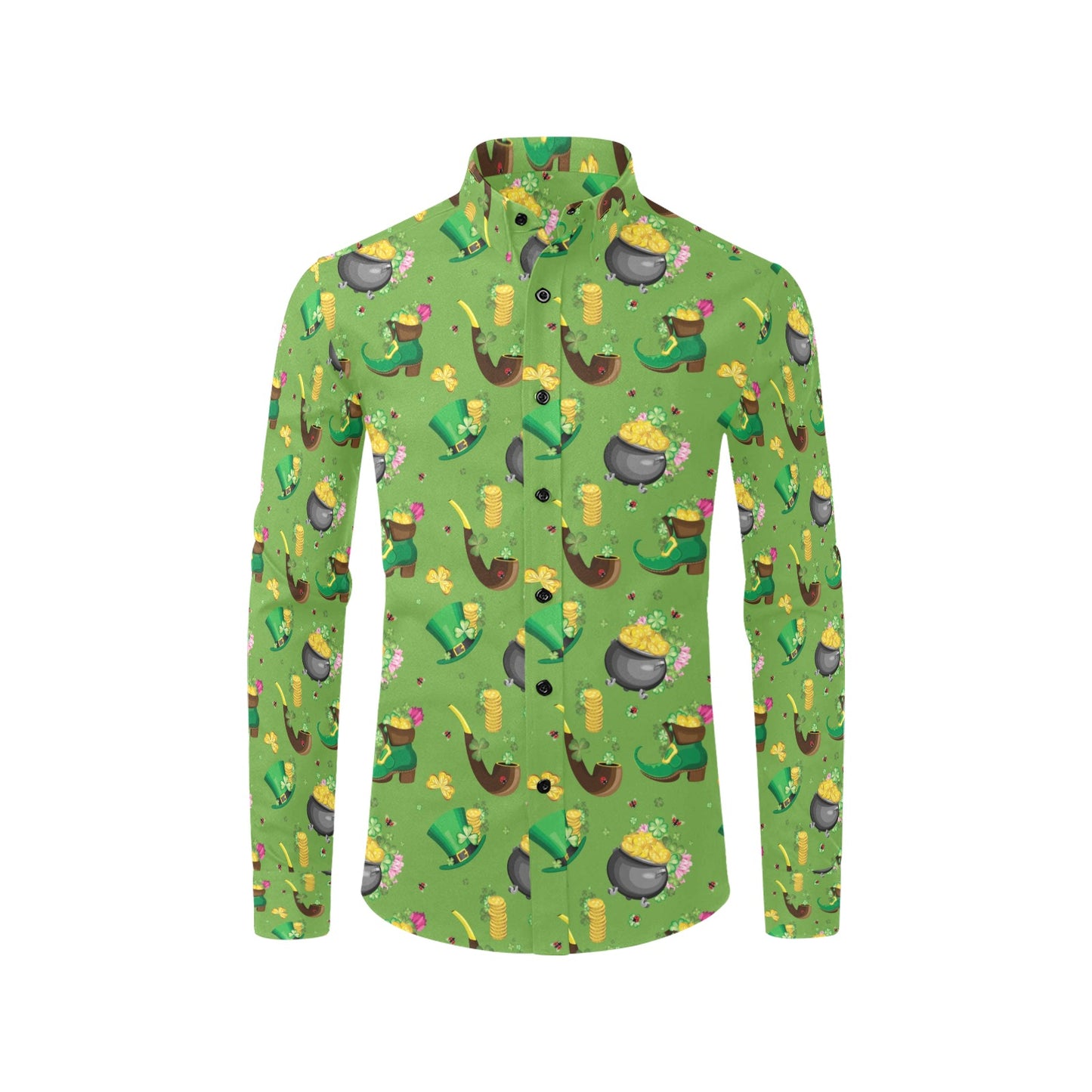 Shamrock Saint Patrick's Day Print Design LKS306 Men's Long Sleeve Dress Shirt